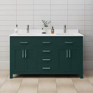 Beckett 60 in. W x 22 in. D x 35 in. H Double Sink Bathroom Vanity in Green with White Cultured Marble Top