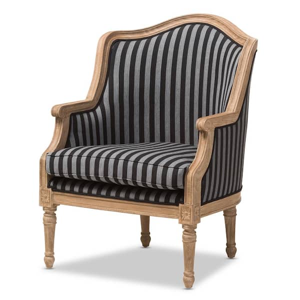 Baxton Studio Charlemagne 28 in. Black Striped Upholstered Fabric Arm Chair
