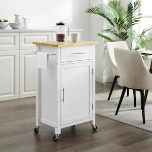 Savannah White with Wood Top Compact Kitchen Island