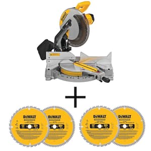 15 Amp Corded 12 in. Compound Single Bevel Miter Saw and 12 in. Miter Saw Blade 32-Teeth and 80-Teeth (4 Pack)