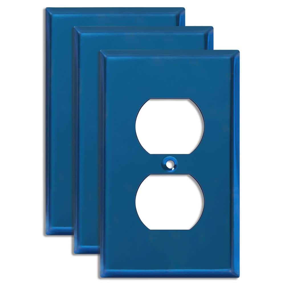 ENERLITES Blue 1Gang Duplex Stainless Steel Metal Wall Plate (3Pack