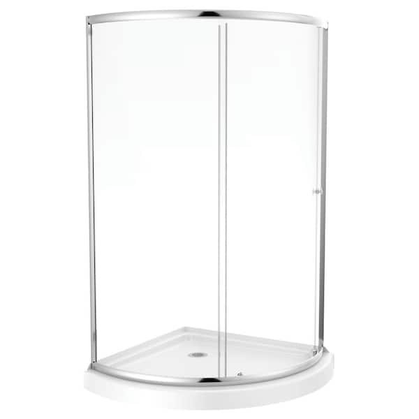 Foundations 38 in. L x 38 in. W x 70 in. H Corner Shower Kit with Sliding Framed Shower Door and Shower Pan