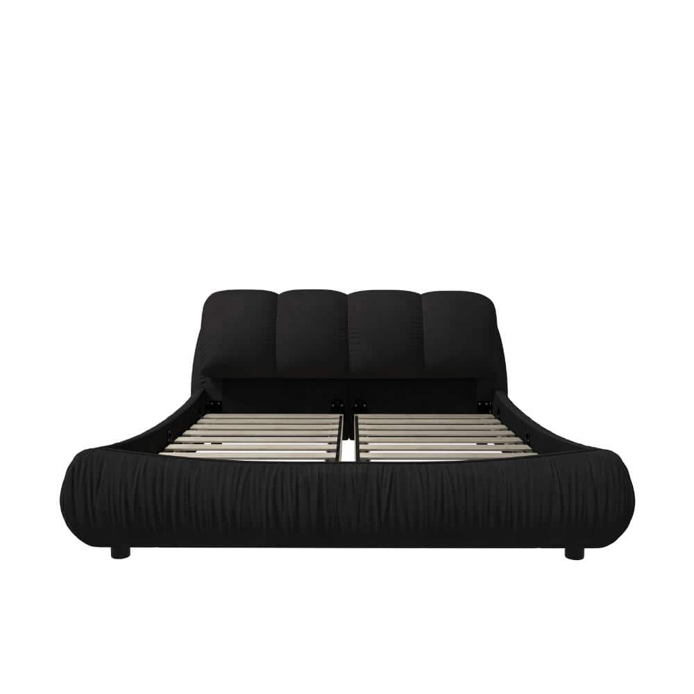Black Wood Frame King Platform Bed with Oversized Padded Headboard and Solid Pine Wood Slats