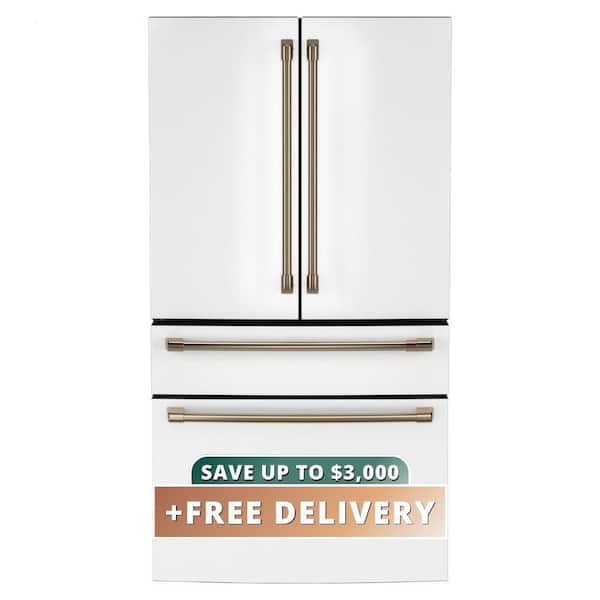 36 in. 23.2 cu. ft. Counter-Depth 4-Door French-Door Refrigerator in Matte White w/ Dual-Dispense AutoFill Pitcher