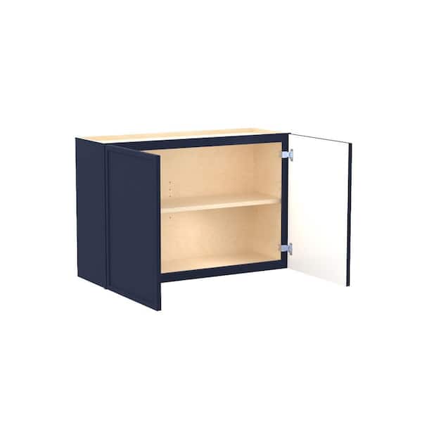 Home Decorators Collection Franklin 33 in. W x 12 in. D x 24 in. H Assembled Plywood Wall Bridge Kitchen Cabinet in Vessel Blue with Soft Close