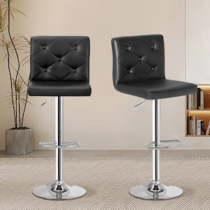 Bar Stools Set of 2 with Back, Adjustable Counter Height Bar Stools with PU Leather Seat, Black, 2PCS