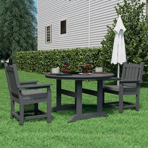 Gray 3-Piece Plastic Round Outdoor Dining Table Set with Gray Cushion and Armrests