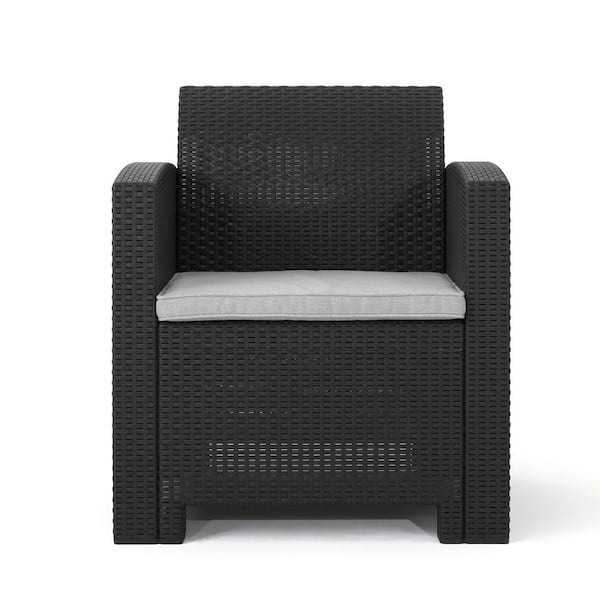 Tenleaf Gray Wicker Club Outdoor Lounge Chair with Light Gray Water Resistant Cushions