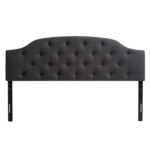 CorLiving Calera Dark Grey King Diamond Button Tufted Fabric Arched Panel Headboard