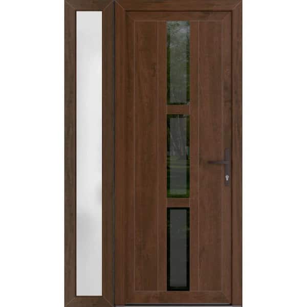 VDOMDOORS 52 in. x 80 in. Left-hand/Inswing Frosted Glass Walnut Steel Prehung Front Door with Hardware
