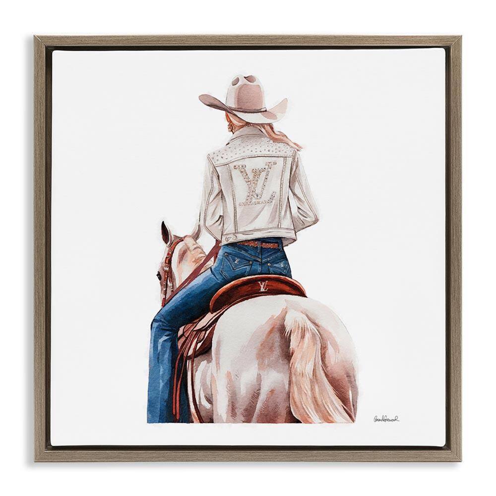 Glam Girl on White Horse by Amanda Greenwood Brown Floater Frame People Graphic Art Print 18 in. x 18 in. price history on PriceWatchPro