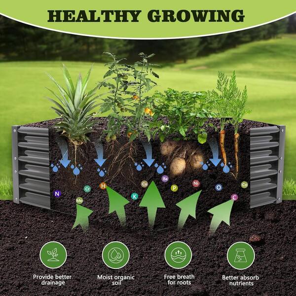 Grey 70in. x 60in. x 18in. Hexagon Galvanized Raised Garden Beds