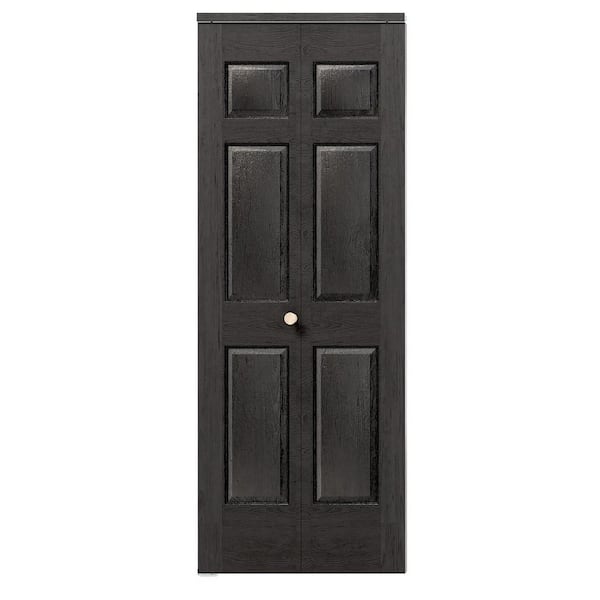 30 in. x 80 in. 6-Panel, Textured, MDF, Black, Hollow Core, Composite, DIY Painted Bi-fold Door with Hardware Kits