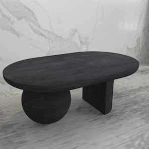 Uri 38 in. Sandblasted Black Oval Mango Wood Coffee Table with Full and Half Spherical Leg