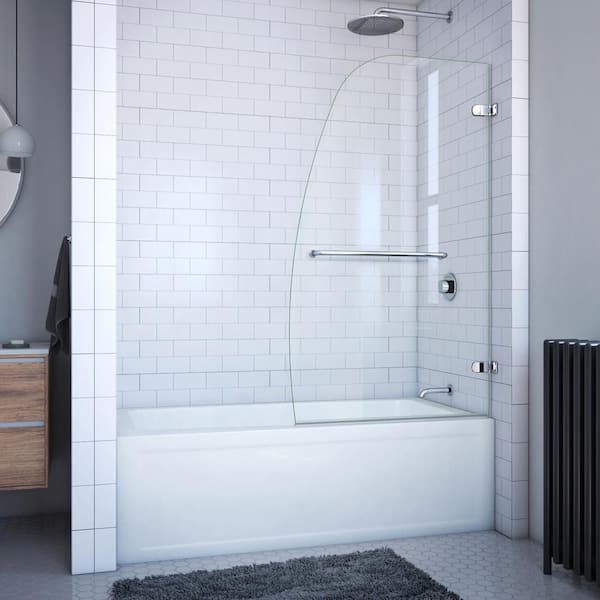 DreamLine Aqua Uno 34 5/16 in. x 58 in. Frameless Hinged Tub Door in Chrome