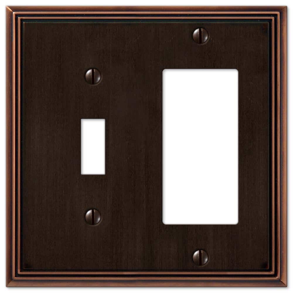 Aged Bronze Square Metal Wall Plate with Toggle and Rocker