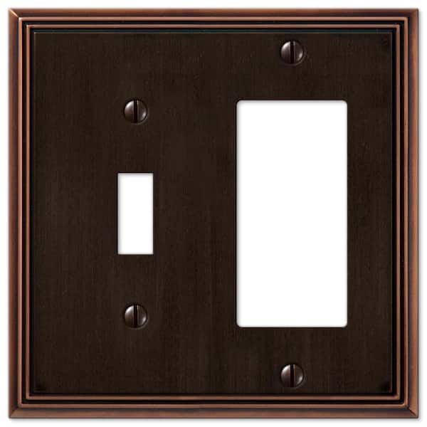 AMERELLE Rhodes 2 Gang 1-Toggle and 1-Rocker Metal Wall Plate - Aged Bronze