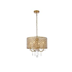 Home Living 40-Watt 4-Light Brass Pendant Light with Iron and Crystal Shade, No Bulbs Included