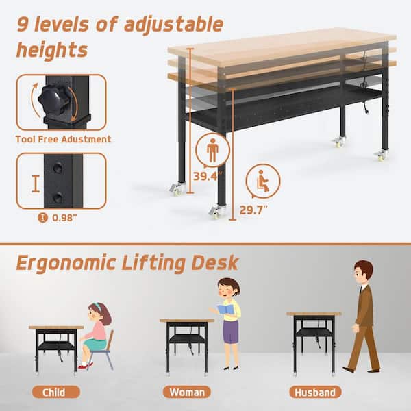 AirWire 60 in. W x 24 in. D Heavy-Duty Work Bench Adjustable Work