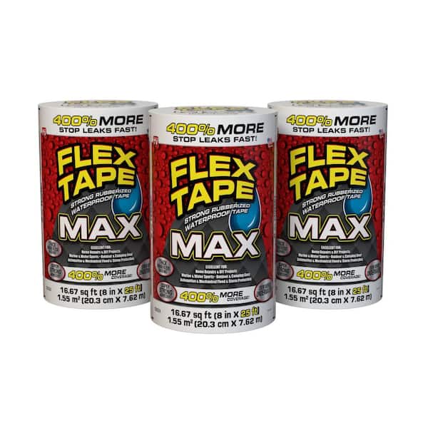 FLEX SEAL FAMILY OF PRODUCTS Flex Tape MAX White 8 in. x 25 ft. Strong Rubberized Waterproof Tape (3-Pack)