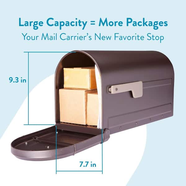 Roxbury Rubbed Bronze, Large, Steel, Post Mount Mailbox with Premium Cast Aluminum Knob and Champagne Flag