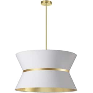 Caterine 4-Light Gold Shaded Pendant Light with White Fabric Shade