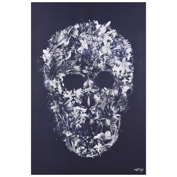 Empire Art Direct Ethereal Skull Skull-Themed Artwork Rendered on Silver Shagreen Wrapped canvas Unframed Wall Art 60 in. x 40 in.