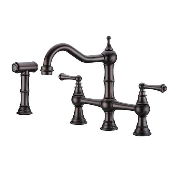 Double Handle Bridge Kitchen Faucet With Side Sprayer In Oil Rubbed   Oil Rubbed Bronze Bridge Kitchen Faucets T C025orb 64 600 