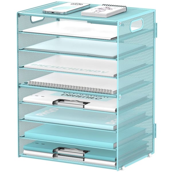 12.6 in x 16.5 Blue 9-Tier Paper Letter Tray Metal Desk Organizer with Handles, Mesh File Holder Organization