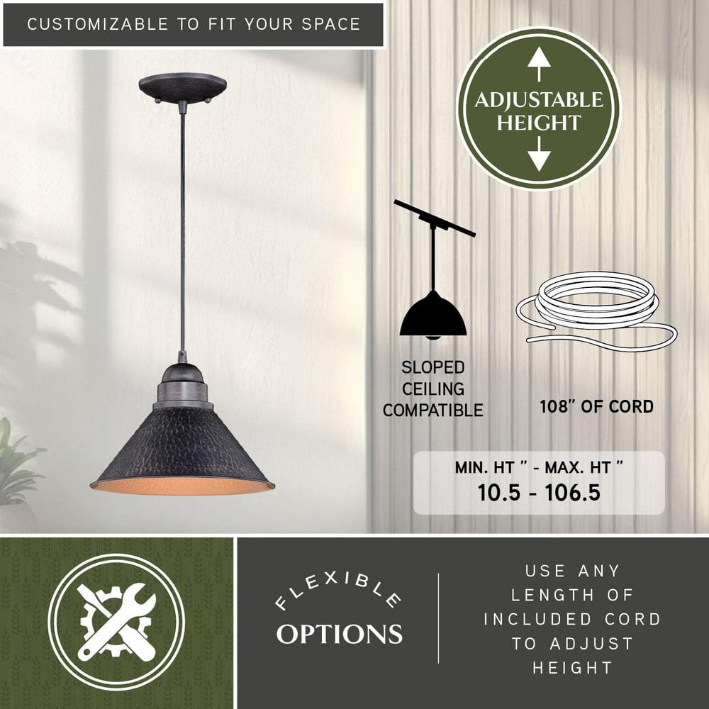 Rustic Outland Aged Iron & Gold Barn Light Pendant 10"