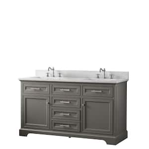 Thompson 60 in. W x 22 in. D Bath Vanity in Gray with Engineered Stone Vanity in Carrara White with White Sinks