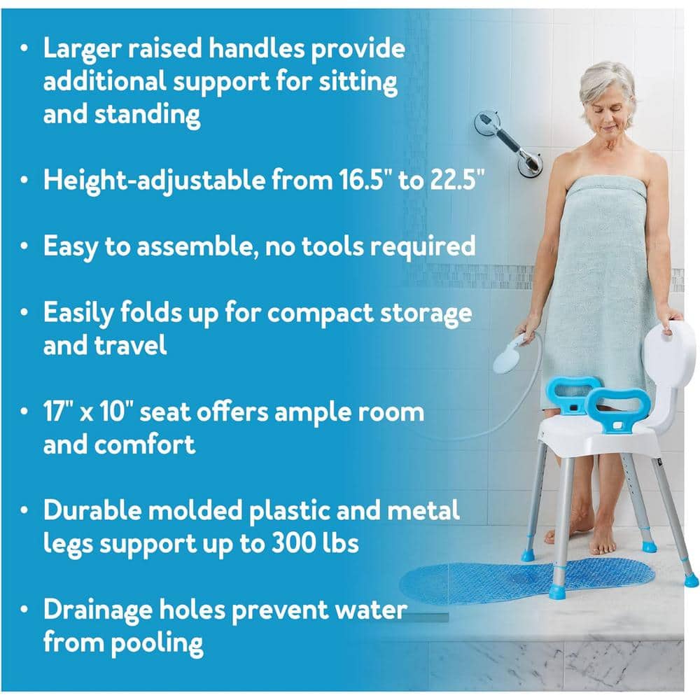 Adjustable White Plastic Bath and Shower Seat with Handles