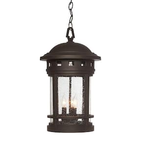 Sedona 19 in. Oil Rubbed Bronze 3-Light Outdoor Hanging Lamp with Clear Seedy Glass Shade