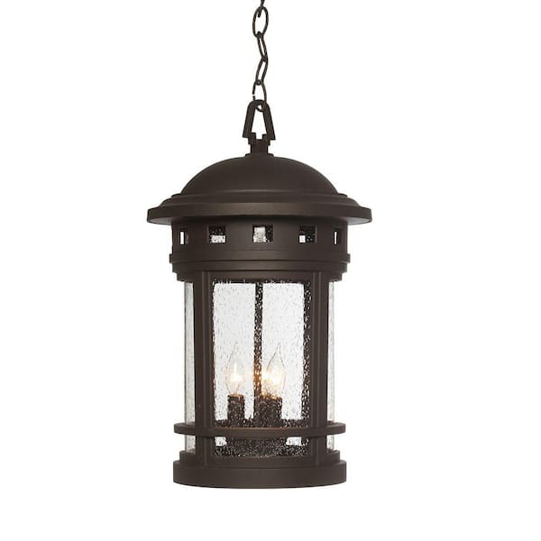 Designers Fountain Sedona 3-Light Oil Rubbed Bronze Outdoor Hanging Lamp with Clear Seedy Glass Shade