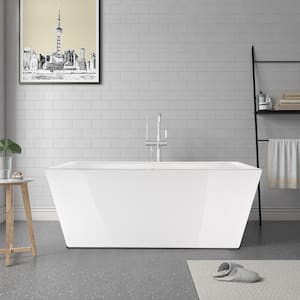 67 in. L X 32 in. W White Acrylic Freestanding Flatbottom Air Bubble Bathtub in White/Polished Chrome