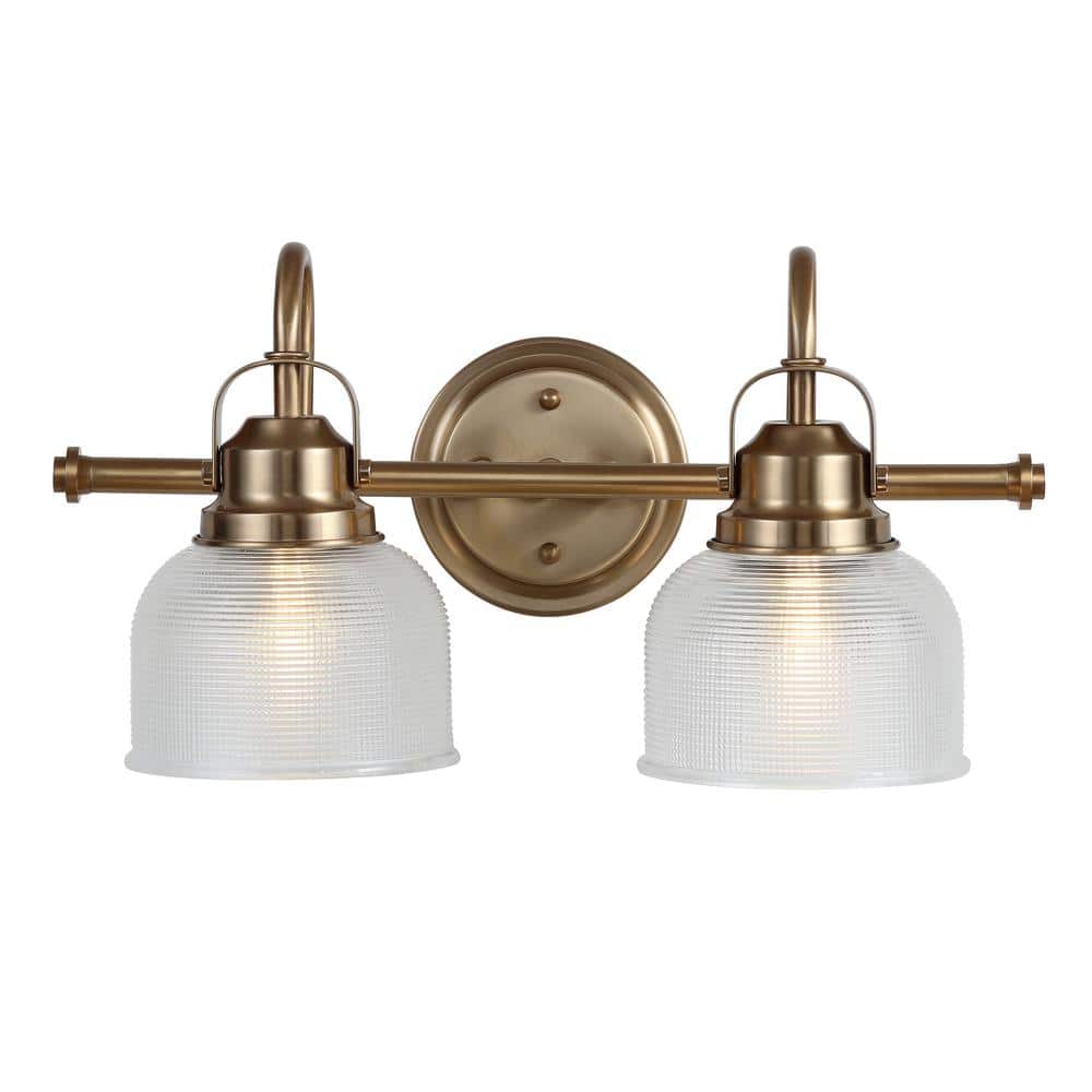 Elegant Brass Gold 17.25" LED Vanity Light with Textured Glass Shades