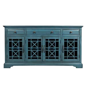 60 in W Antique Blue Wooden Media Unit Fits 60 in. TV with 3-Drawers