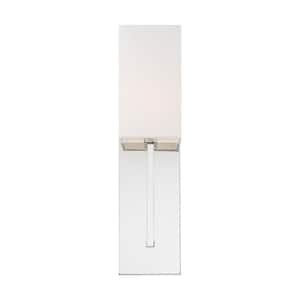 Vesey 4.5 in. 1-Light Polished Nickel Wall Sconce with White Linen Shade