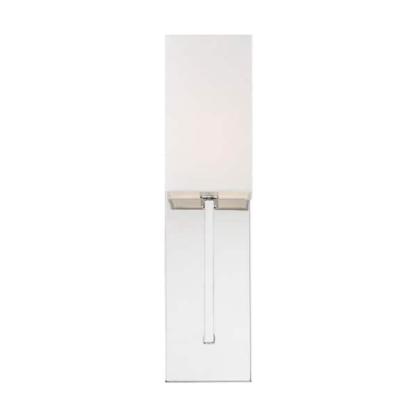 SATCO Vesey 4.5 in. 1-Light Polished Nickel Wall Sconce with White Linen Shade