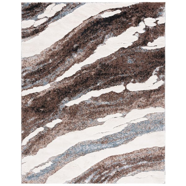 Hi-Lo Shag 7 ft. x 9 ft. Brown/Beige Blue Marble Area Rug