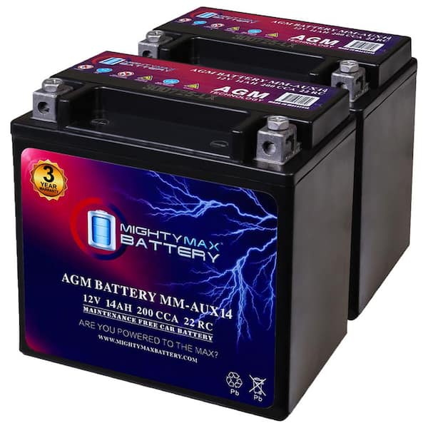 MM-AUX14 Auxiliary Battery 12V 14Ah, 22RC, 200 CCA Rechargeable AGM Car Battery - Pack of 2