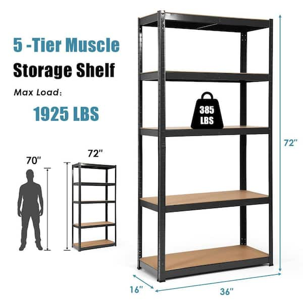 Muscle Rack 5-Tier Heavy Duty Steel Garage Storage Shelving Unit in Black (36 in. W x 72 in. H x 18 in. D)