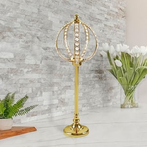 Large Gold Crystal Bead Decorative Ball Accent Piece Centerpiece Stand 24 in.