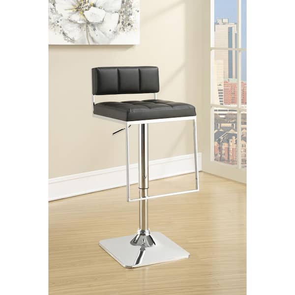 Alameda 24.5 in. Black and Chrome Metal Adjustable Bar Stool with Upholstered Seat