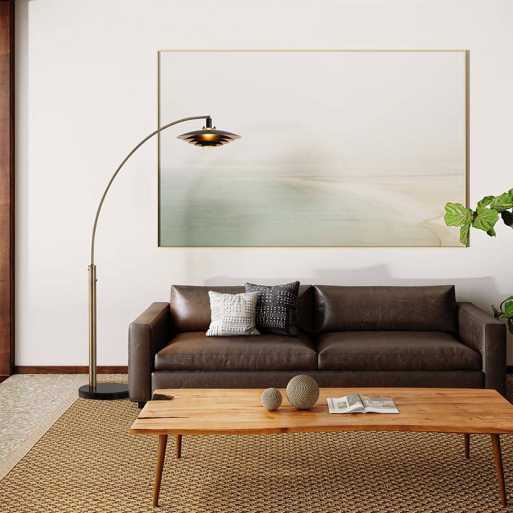 Rancho Mirage 83" Weathered Brass and Black Arc Floor Lamp