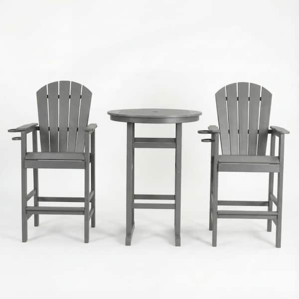 Gray  3-Piece HDPE Outdoor Patio Bistro Set  with Pub Table and 2 Bar Stools for Patios