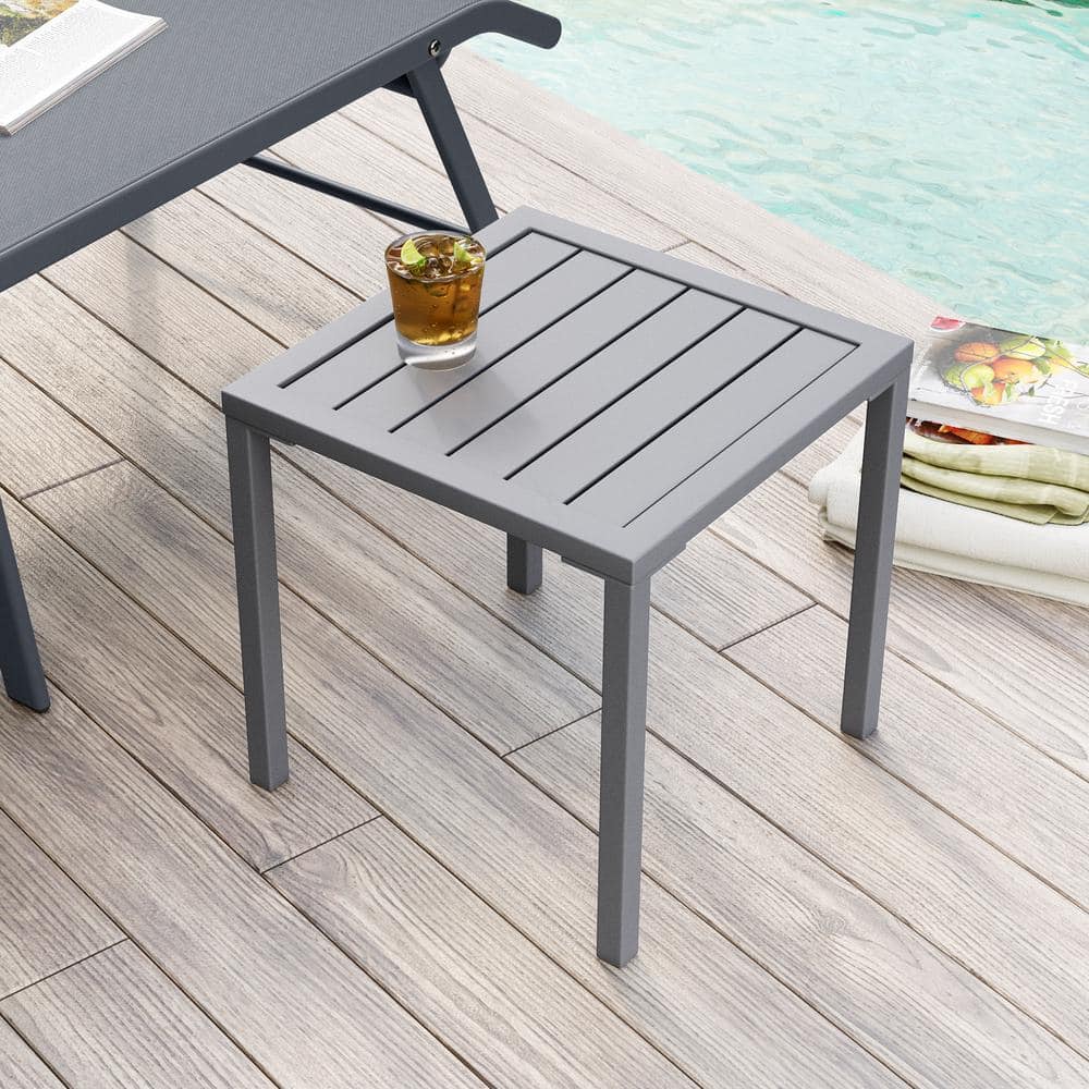 Gray Aluminum Square Outdoor End Table Set of 2