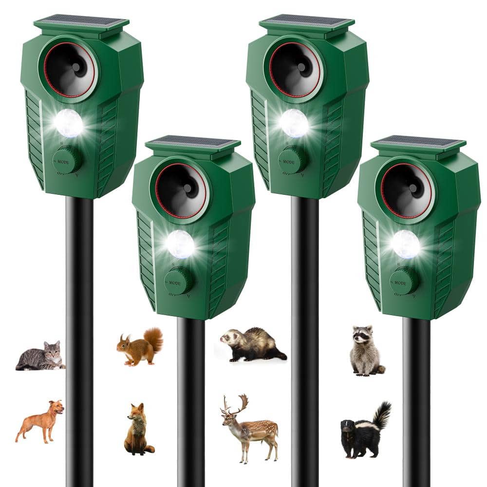 Solar Ultrasonic Animal Repeller with Motion Sensor (4-Pack) - Outdoor Waterproof Garden Pest Deterrent