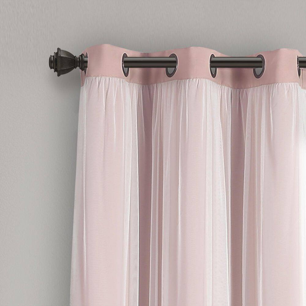 Pink Polyester Blackout Grommet Window Panels with Sheer Overlay