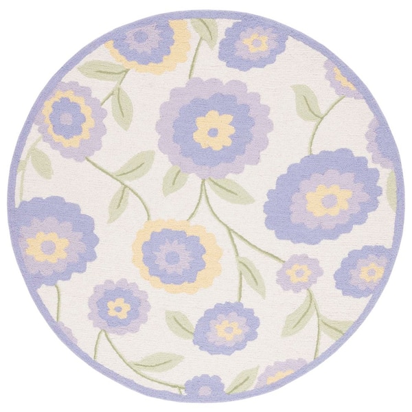 Safavieh Kids 6 ft. x 6 ft. Lavender/Ivory Floral Round Rug